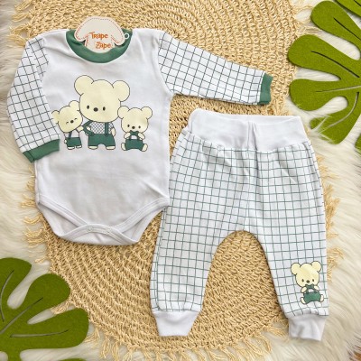  Kit 6 Peças - Ursinhos de Gravatinha - Verde e Branco